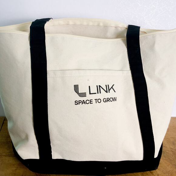 Large Branded with Marketing Canvas Tote Bag- Cream and Black - Picture 1 of 10